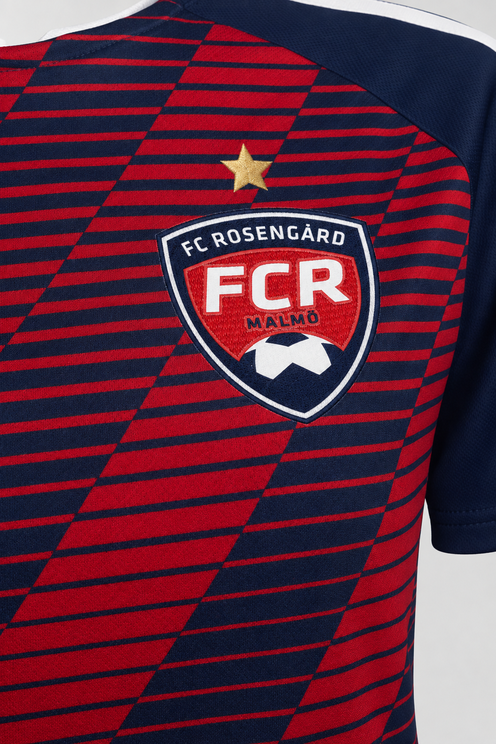Commercial detail packshot of the FC Rosengård jersey crest
