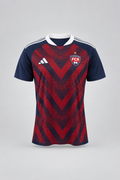 Ghost-mannequin packshot of the FC Rosengård men's home jersey on a light gray backdrop