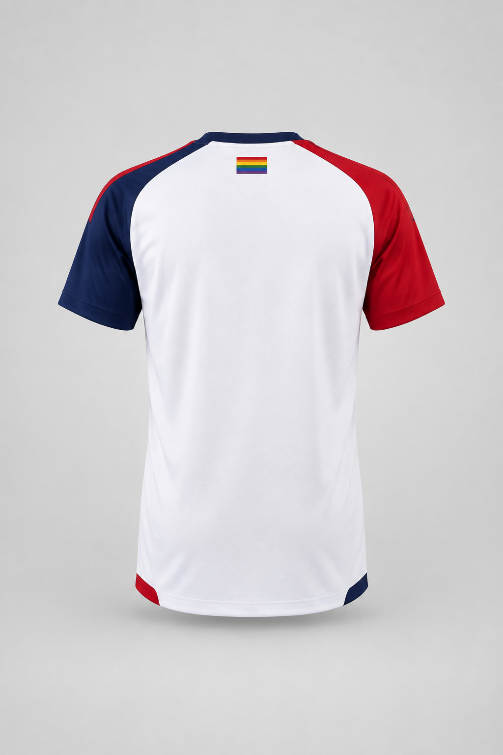 Ghost-mannequin rear packshot of the white FC Rosengård men's away jersey on a light gray backdrop