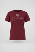 Studio packshot of burgundy FC Rosengård T-shirt